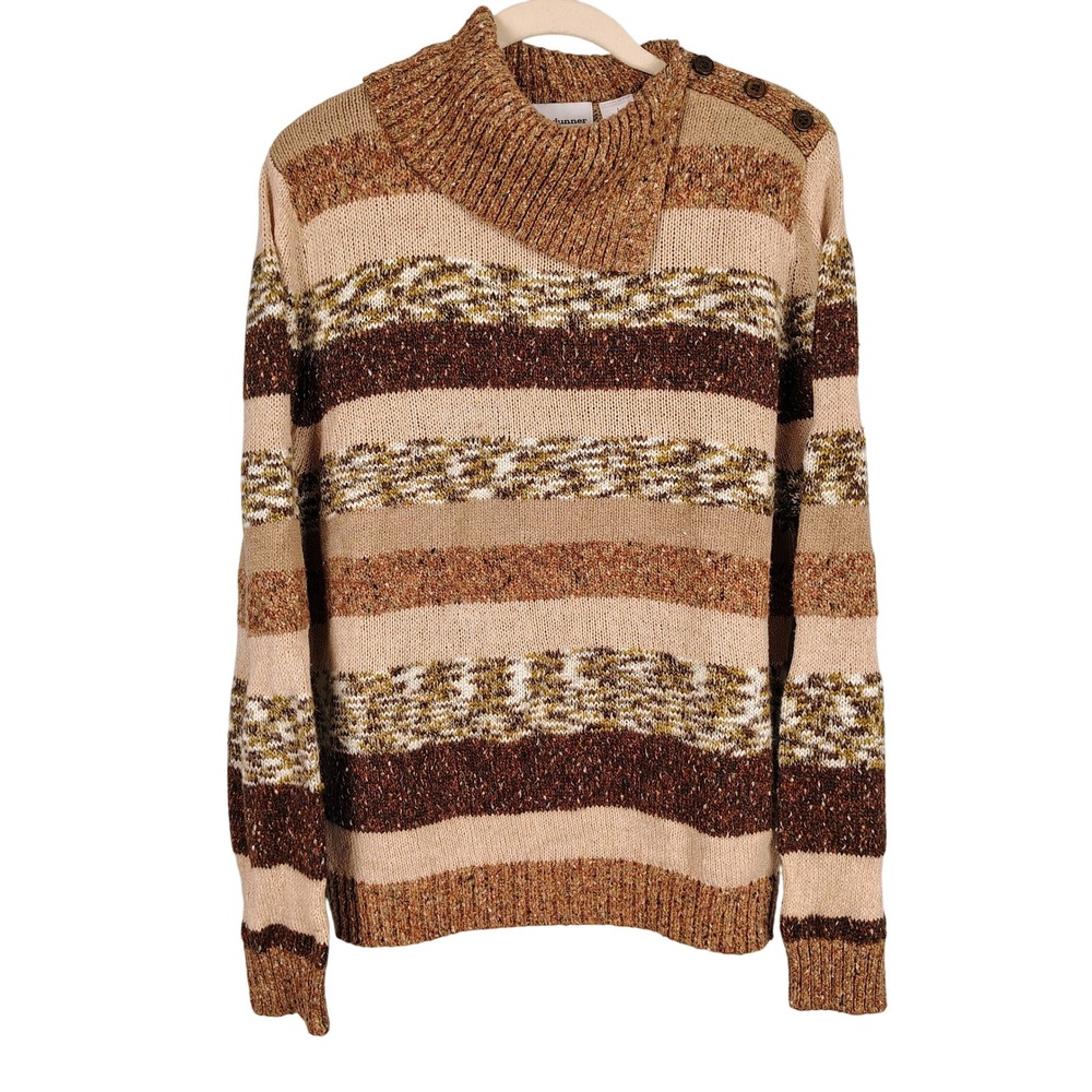 Alfred Dunner Womens L Striped Cowl Neck Sweater Earth Tones Cotton Cabincore